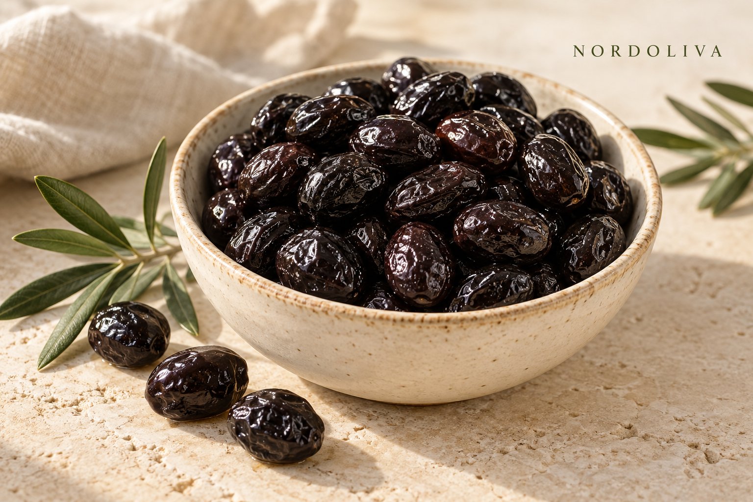 Nordoliva Gemlik Black Olives — whole, natural brine cured